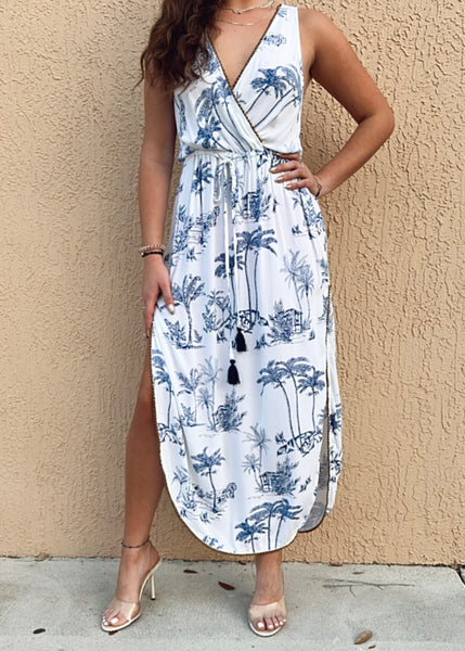 Island Print Hight Slit Dress