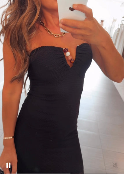 Celine Texture Strapless Midi Dress
