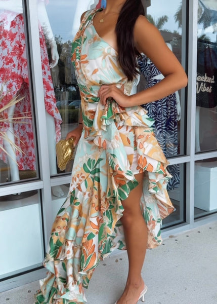 Arielle Ruffle Side Slit Maxi Dress