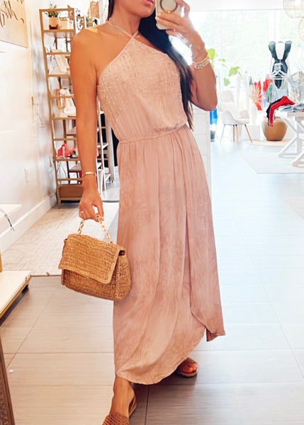Luxe Beaded Halter Neck Dress