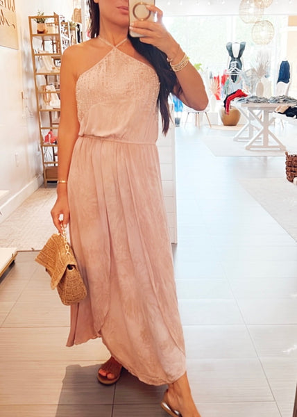 Luxe Beaded Halter Neck Dress