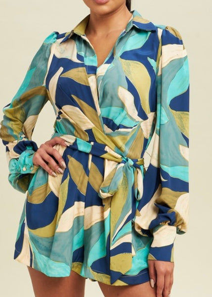 Isabella Tie Front Bubble Sleeve Romper