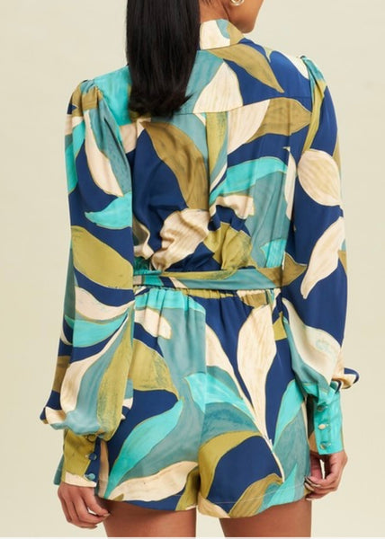 Isabella Tie Front Bubble Sleeve Romper
