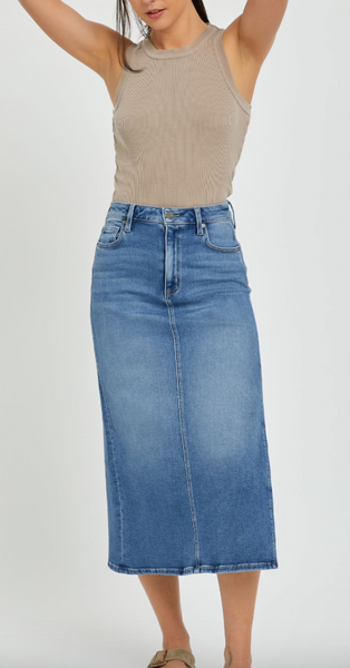 Kylie Side Slit Pencel Denim Skirt