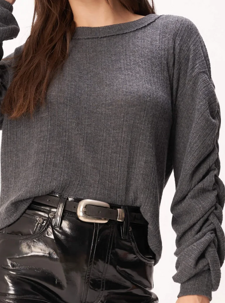 Thrill Cozy Rib Ruched Sleeve Top
