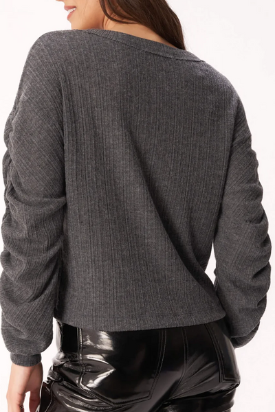Thrill Cozy Rib Ruched Sleeve Top