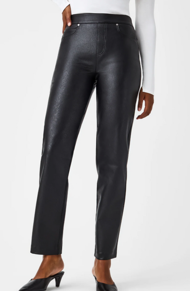 Leather Like Straight Leg Jeans