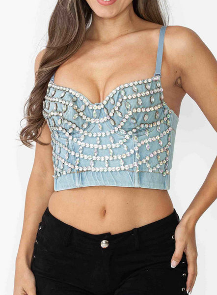 Carrie Rhinestone Denim Top
