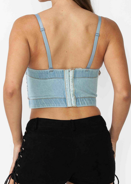 Carrie Rhinestone Denim Top