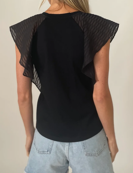 Lucia Contrast Flutter Sleeve Top