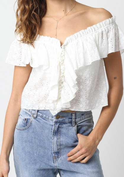 Ella Eyelet Ruffle Off Shoulder Top