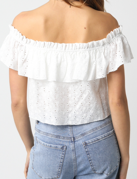 Ella Eyelet Ruffle Off Shoulder Top