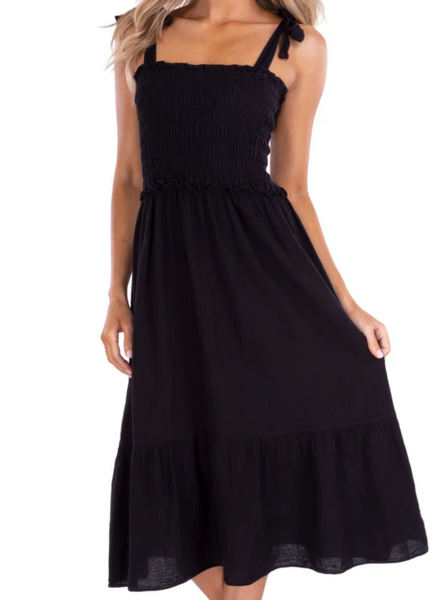 Ayla Smock Tie Shoulder Midi Dress