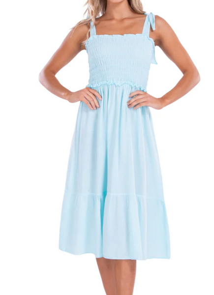 Ayla Smock Tie Shoulder Midi Dress