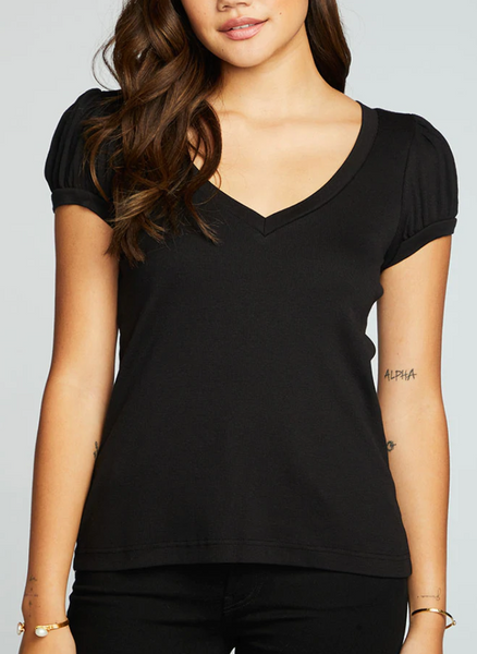 Vintage Puff Sleeve V Neck Tee