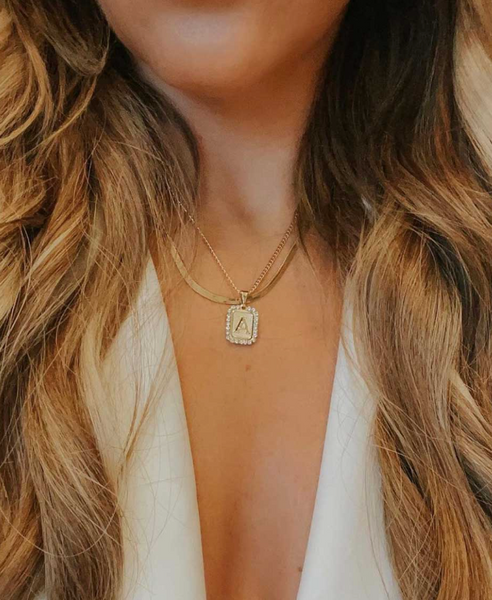 Initial Crystal Card Necklace