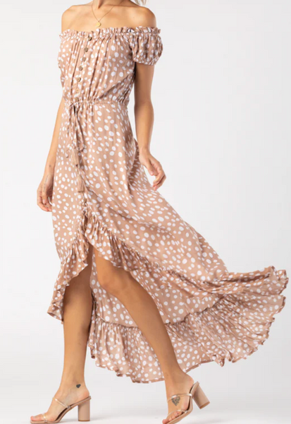 Riviera Polkadot Off Shoulder Dress