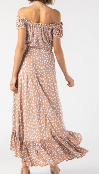 Riviera Polkadot Off Shoulder Dress