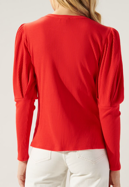 Naya Ribbed Puff Sleeve Top