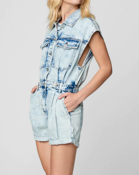 Time Zone Utility Denim Romper