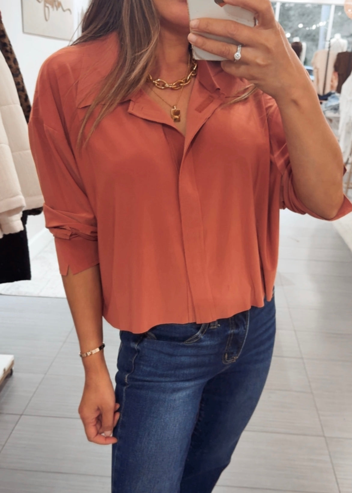 Arie Boxy Button Down Top