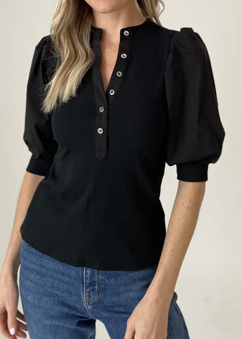 Emery  Henley Puff Sleeve Top