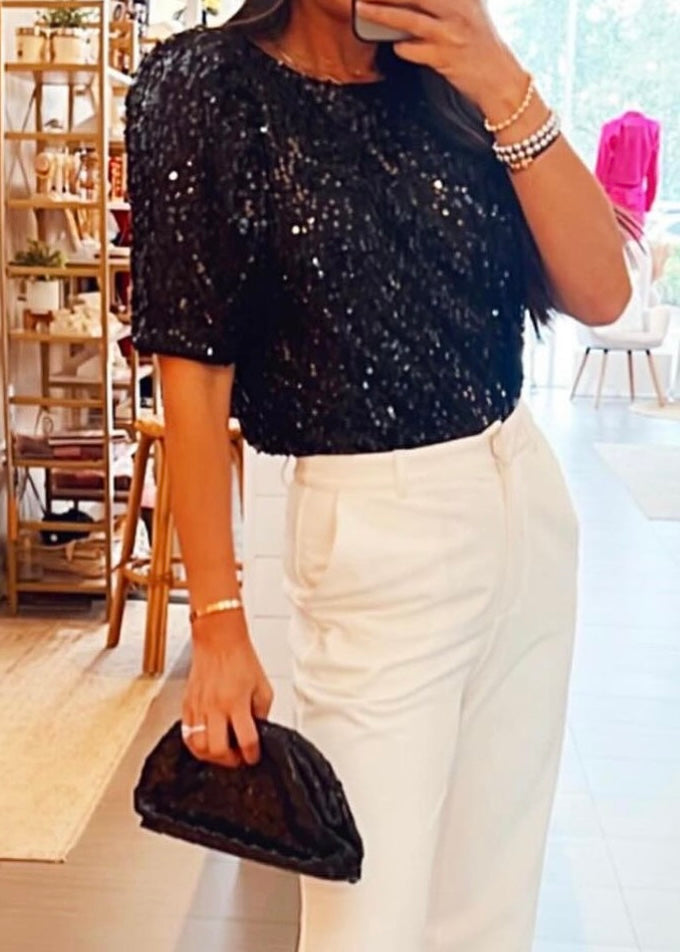 Krissa Sequin Puff Sleeve Top