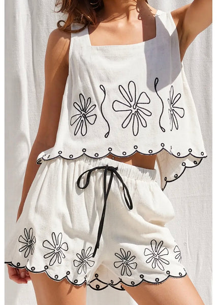 Emma Embroidered Detail Shorts Set