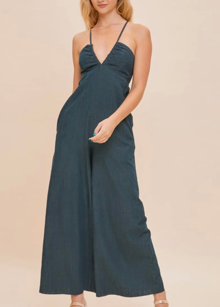 Gabriella Strappy Back Denim jumpsuit