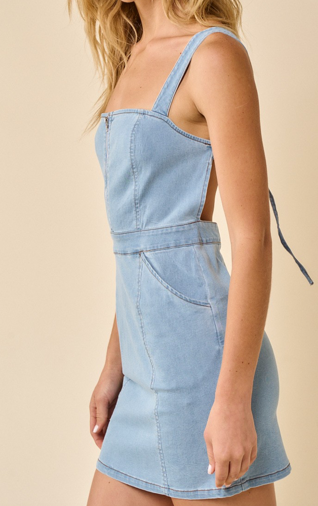 Kristen Open Back Denim Dress Covetique Clothing Kristen Open Back Denim Dress Covetique Clothing