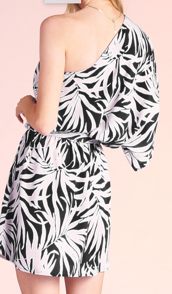 Palm Print One Shoulder Dress