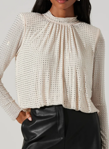 Solange Rhinestone Mock Neck Top