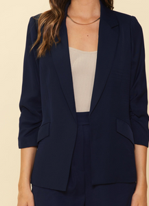 Navy ruched sleeve blazer clearance