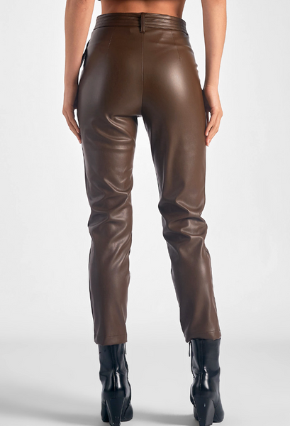 Tandy Belted Tailored Faux Leather Pants