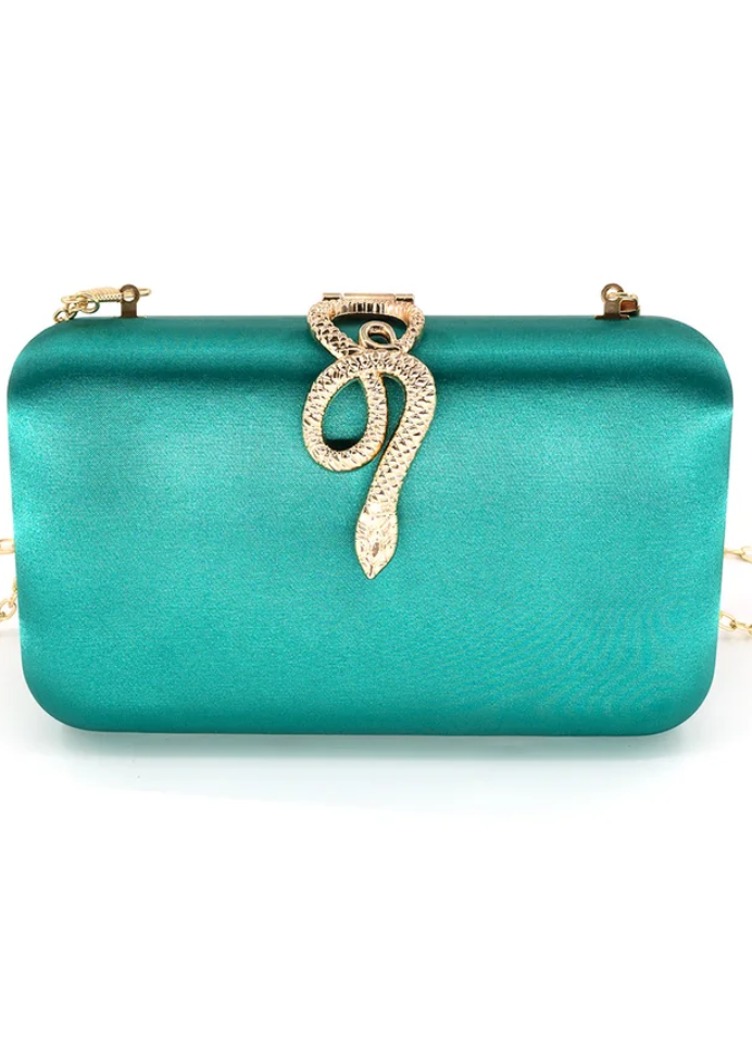 Sasha Snake Detail Satin Clutch