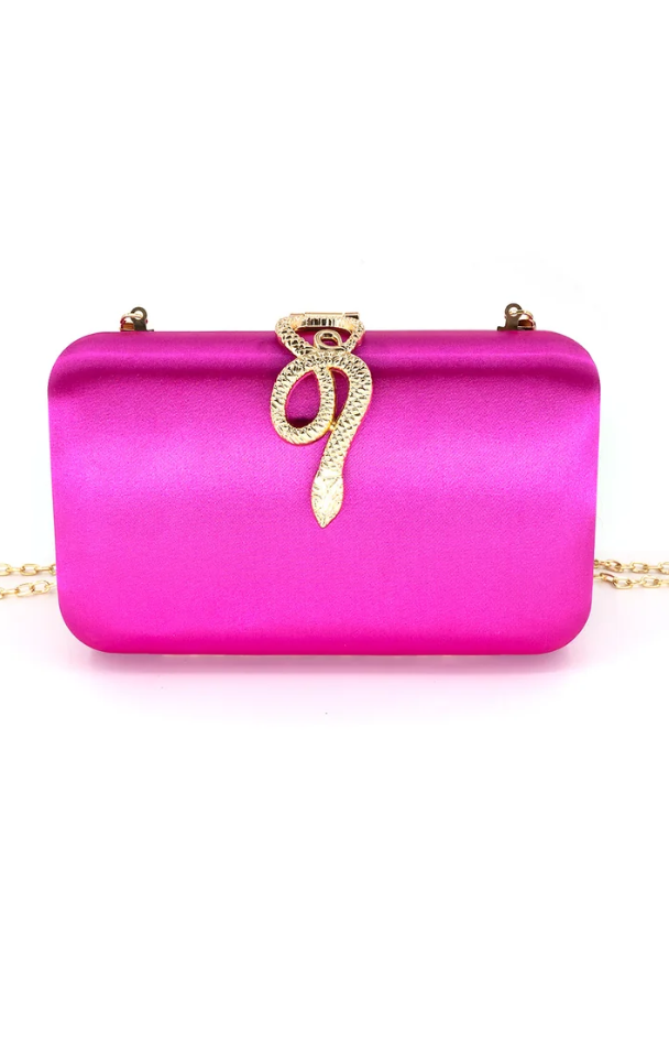 Sasha Snake Detail Satin Clutch Sasha Snake Detail Satin Clutch