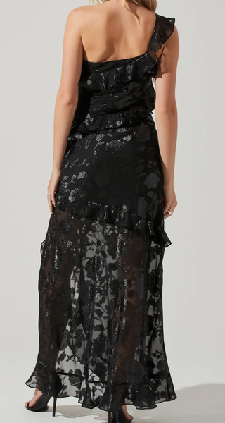 Raven One Shoulder Shimmery Floral Dress