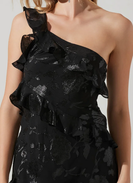 Raven One Shoulder Shimmery Floral Dress