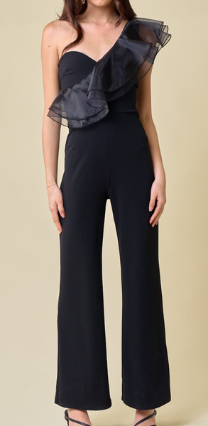 Alexis One Shoulder Sheer Ruffle Jumpsuit