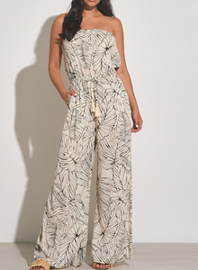 Amber Strapless Tropic Print Jumpsuit