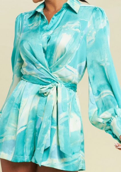 Isabella Tie Front Bubble Sleeve Romper