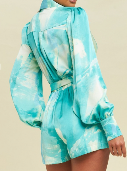 Isabella Tie Front Bubble Sleeve Romper