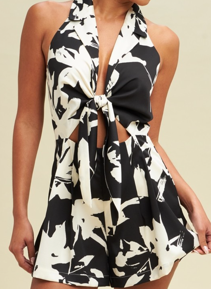 Juliet Tie Front Print Romper