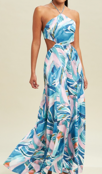 Hallie Halter Neck Tiee Back Maxi Dress