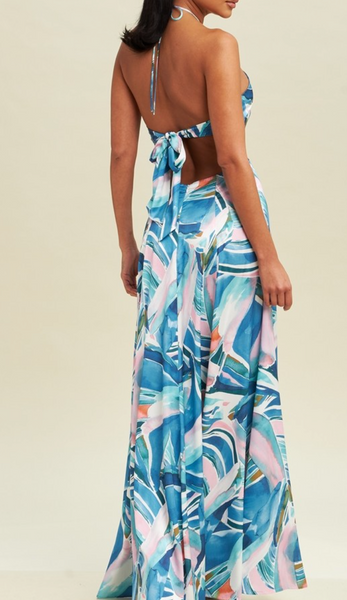 Hallie Halter Neck Tiee Back Maxi Dress