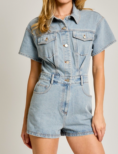 Olivia Short Sleeve Denim Romper