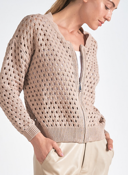 Brandy Open Knit Zip Cardigan