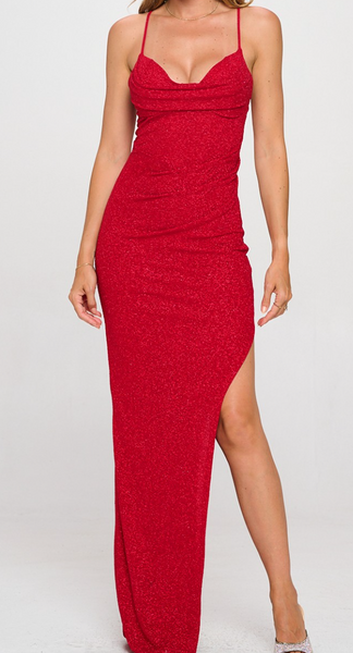 Glitter Side Slit Maxi Dress