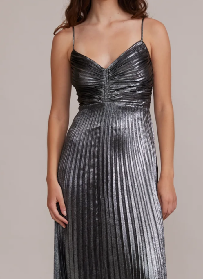 Rose Pleated Metallic Dress