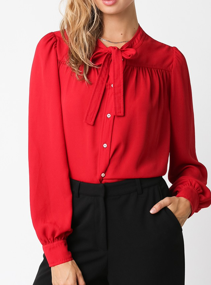 Audrey Tie Neck Button Down Top